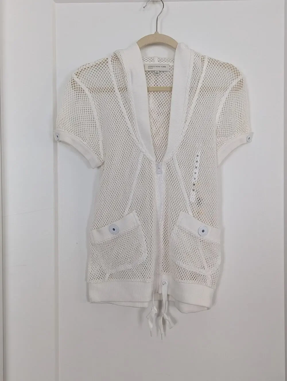 Jones New York M White Sport Mesh Full Zip Hoodie NWT S/Slv. beach